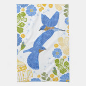 Blauwvogels en bloemen theedoek (Verticaal)