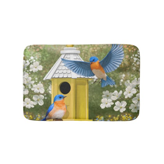 Blauwvogels en Hexagon Birdhouse Blue Badmat (Voorkant)