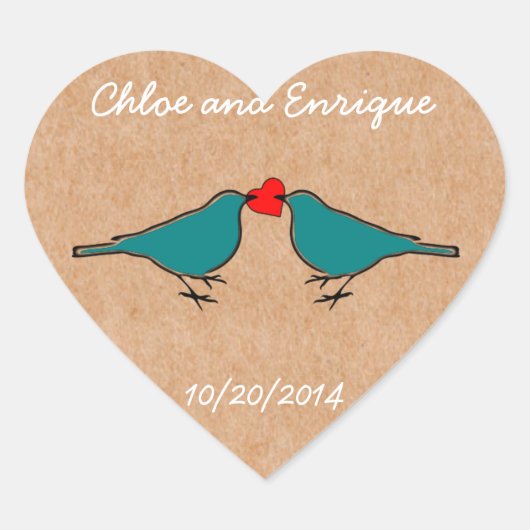 Blauwvogels en liefde hart bruiloft hart sticker (Voorkant)