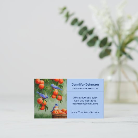 Blauwvogels en perziken visitekaartje (Staand voorkant)