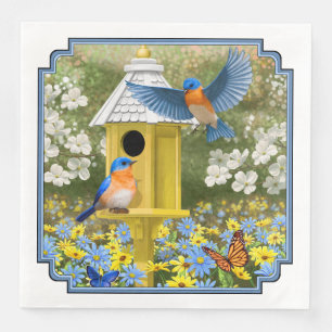 Blauwvogels en Tall Yellow Birdhouse Servetten