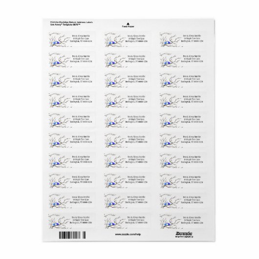 Blauwvogels en vertakkingen Aangepaste Adresetiket Etiket (Full Sheet)