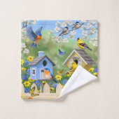 Blauwvogels Goldfinches Birdhouses Flower Garden Bad Handdoek (Wasdoekje)