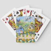 Blauwvogels Goldfinches Birdhouses Flower Garden Pokerkaarten (Achterkant)
