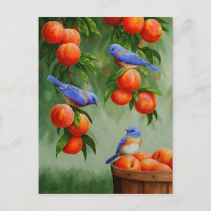 Blauwvogels in een boomgaard briefkaart