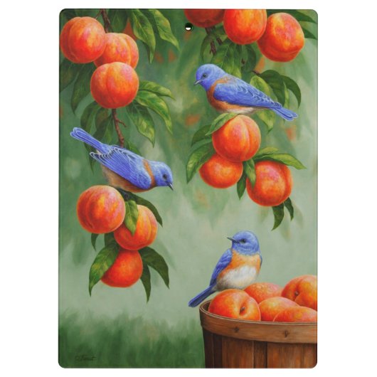 Blauwvogels in een boomgaard klembord (Achterkant)