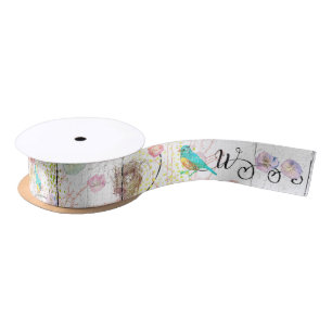 Blauwvogels met pink Hydrangea Floral Monogrammen Lint