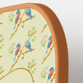 Blauwvogels met tekst gele pickleball paddle (Links Detail)