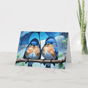 Blauwvogels onder een paraplu Jubileum Kaart