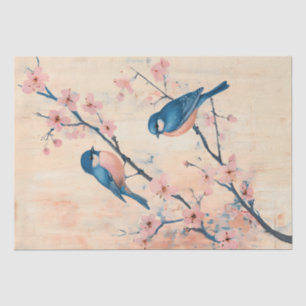 Blauwvogels op Cherry Blossom Branch Tissuepapier