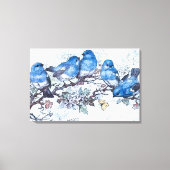 Blauwvogels op kersenbloesem canvas afdruk (Voorkant)