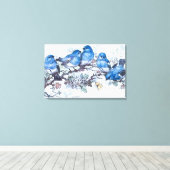 Blauwvogels op kersenbloesem canvas afdruk (Insitu (Houten vloer))