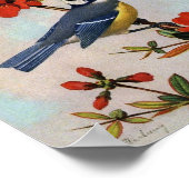  Blauwvogels Rode Blossom Kunst Afdrukken Poster (Hoek)