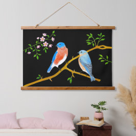 Blauwvogels Zwart Hout Topped Wandtapijten Hangend Wandkleed