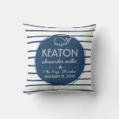 Blauwwalvis Nautical Baby Boy Birth Stats Kussen (Voorkant)
