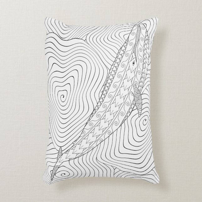 Blauwwalvis — Volwassenkleurstof Accent Kussen (Voorkant(Verticaal))