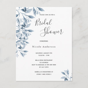 Blauwwitte botanische bridal Shower-uitnodiging Briefkaart