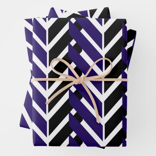 Blauwwitte Chevron Modern Zigzag Pattern Inpakpapier Vel (In situ)