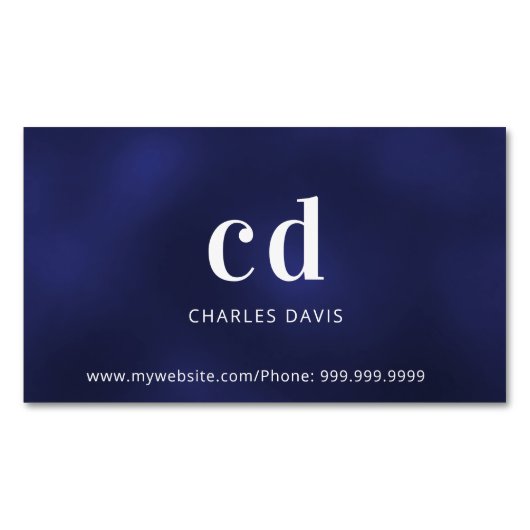 Blauwwitte initialen minimalistisch magnetisch visitekaartje (Voorkant)