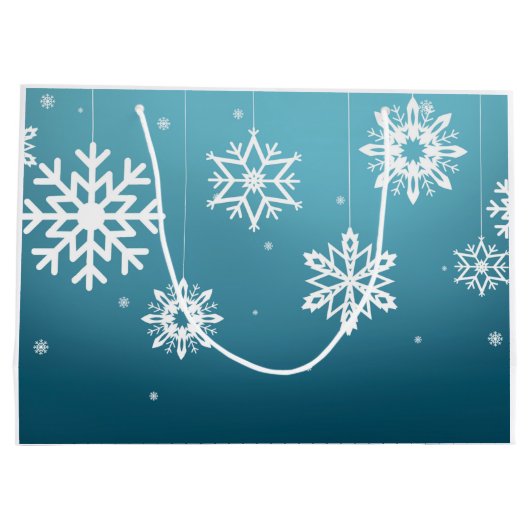Blauwwitte sneeuwvlokken kerstmis large cadeauzakje (Achterkant)