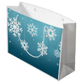 Blauwwitte sneeuwvlokken kerstmis large cadeauzakje (Achterkant Gekanteld)