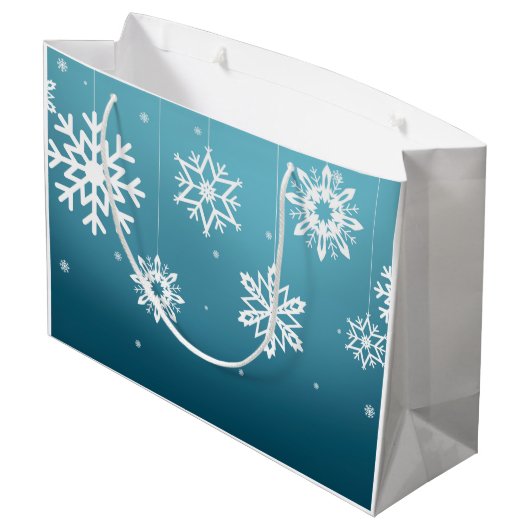 Blauwwitte sneeuwvlokken kerstmis large cadeauzakje (Achterkant Gekanteld)