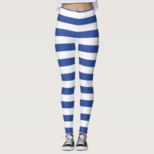 blauwwitte strepen patroonstrips leggings (Voorkant)