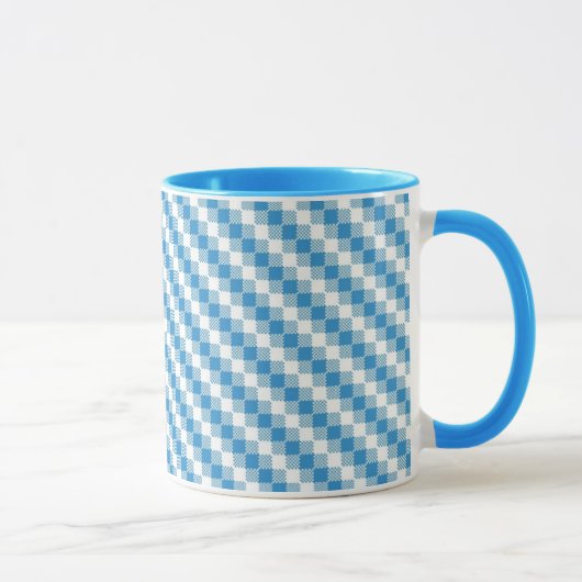 Blauwwitte vierkanten achtergrond mok (Rechts)