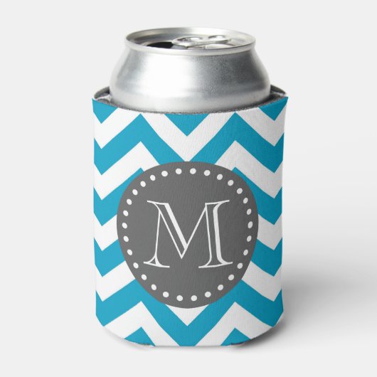 Blauwwitte zigzag Chevron Monogram Blikjeskoeler (Blikje Voorkant)