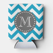 Blauwwitte zigzag Chevron Monogram Blikjeskoeler (Voorkant)