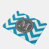 Blauwwitte zigzag Chevron Monogram Deurmat (Schuin)