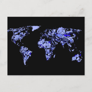 Blauwzwarte wereldkaart briefkaart