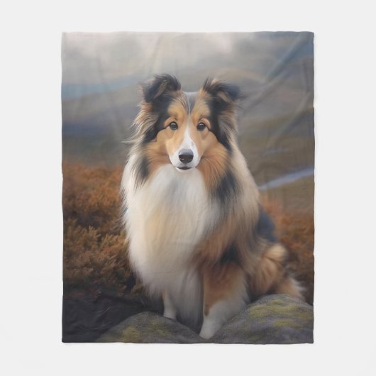 Blaze Face Sheltie Fleece Deken (Voorkant)