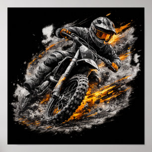 Blaze Rider Motocross Dirt Bike Actiedesign Poster