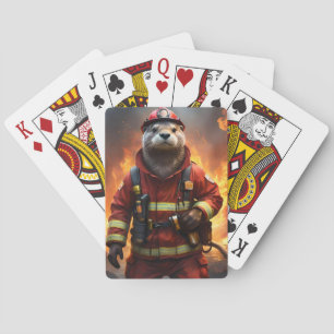 **"Blazing Bravery: The Otter Firefighter"** Pokerkaarten
