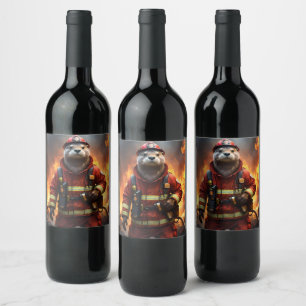 **"Blazing Bravery: The Otter Firefighter"** Wijn Etiket