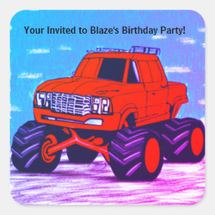  Blazing Fury: De rode monstertruck Vierkante Sticker
