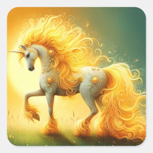 Blazing Sun Unicorn Vierkante Sticker (Voorkant)