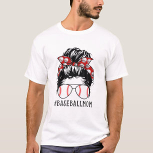 Bleached Baseball Mom Messy Bun Player Mom Mother' T-shirt