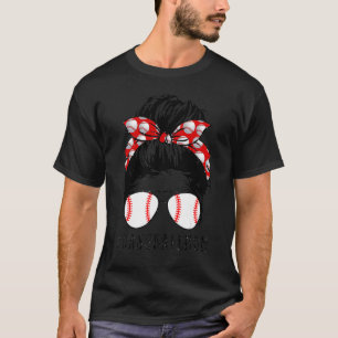 Bleached Baseball Mom Messy Bun Player Mom Mother' T-shirt