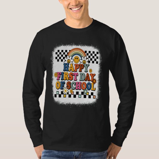 Bleached Groovy Happy First Day Back To School Tea T-shirt (Voorkant)