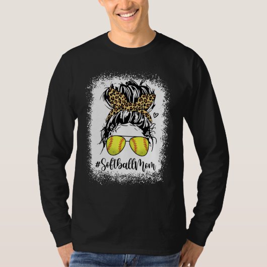 Bleached Leopard Softball Mom Game Day Messy Bun M T-shirt (Voorkant)