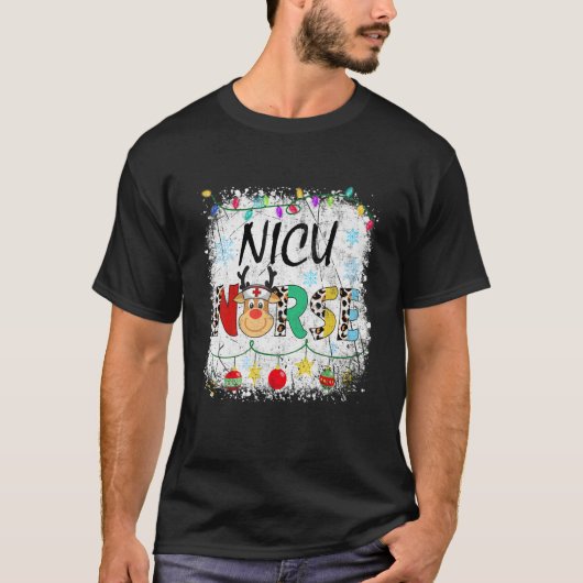 Bleached NICU Nurse Christmas Light Leopard Nursin T-shirt (Voorkant)