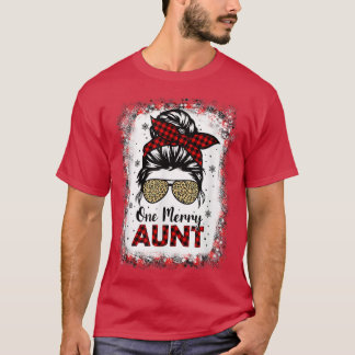 Bleached One Merry Aunt Leopard Buffalo Plaid Chri T-shirt
