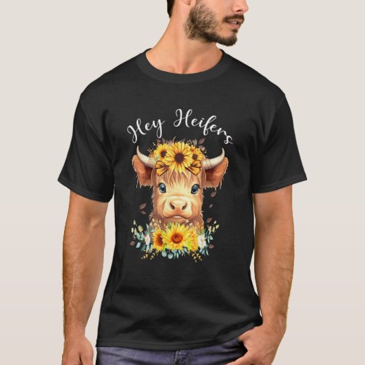 Bleached Scottish Highland Cow Fluffy Cow Hey Hei T-shirt (Voorkant)