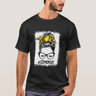 Bleached Softball Stepmom Messy Bun Game Day Mothe T-shirt