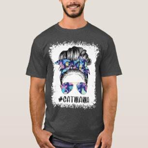Bleaching Cat Mam Messy Hair Bun Sunflower Moeder T-shirt