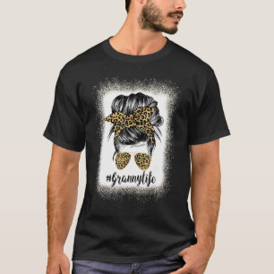 Bleaching Granny Life Leopard Messy Bun Women Moth T-shirt