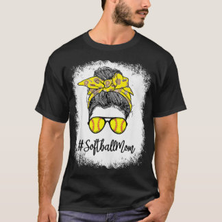 Bleaching Life Softball Ma Leopard Messy Bun Hair T-shirt