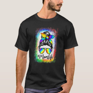 Bleaching Messy Bun Mam Life Tie Dye Moederdag T-shirt